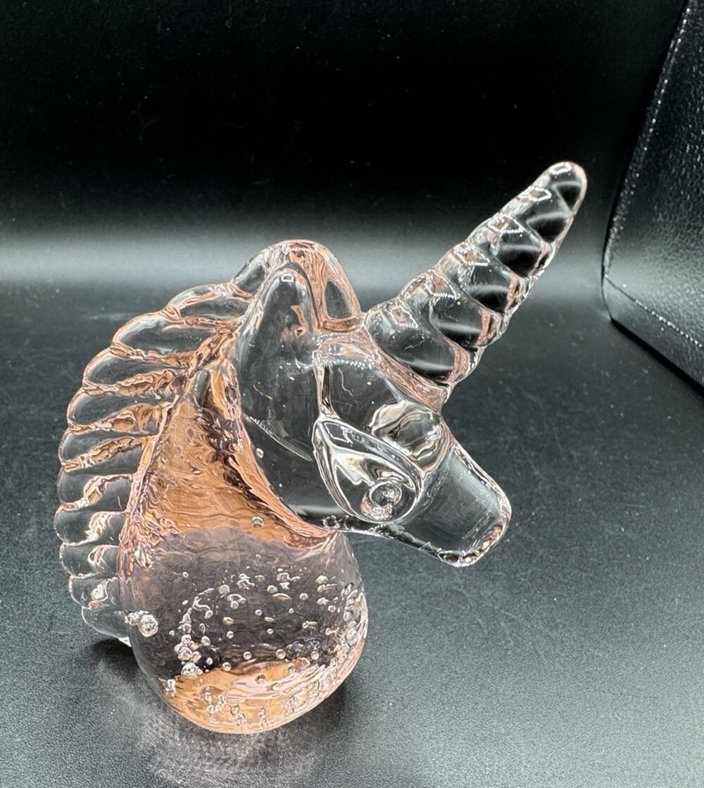 Glass Art Peachy Pink Unicorn Hand Blown Crystal Figurine Paperweight A96